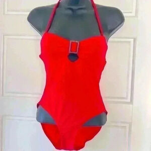 RED BATHING SUIT BACKLESS ONE PIECE WITH BACK STRAP NECK  TIE SIZE SMALL